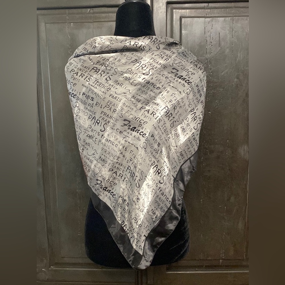 💯%silk black & gray Paris signature design scarf/ wrap